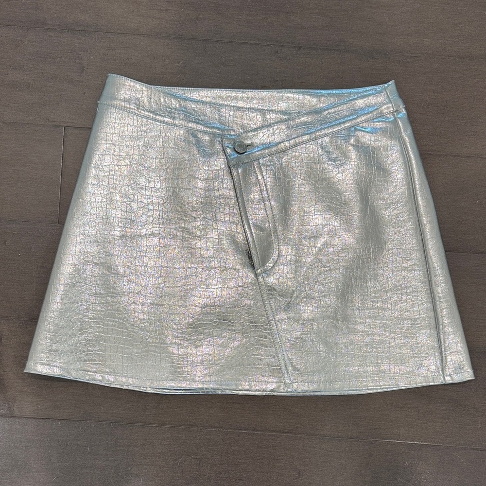 Ronny Kobo Collection Metallic Silver Mini Skirt